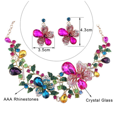 Luxury Flower Crystal Necklace and Earrings Set for Brides and Special Occasions