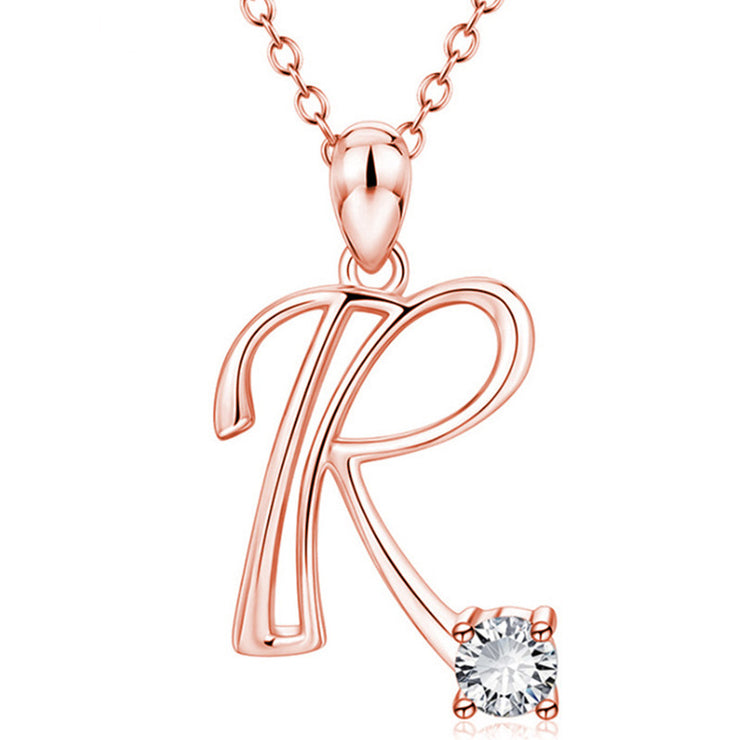 Personalized Rose Gold Rhinestone Letter Necklace for Women and Girls