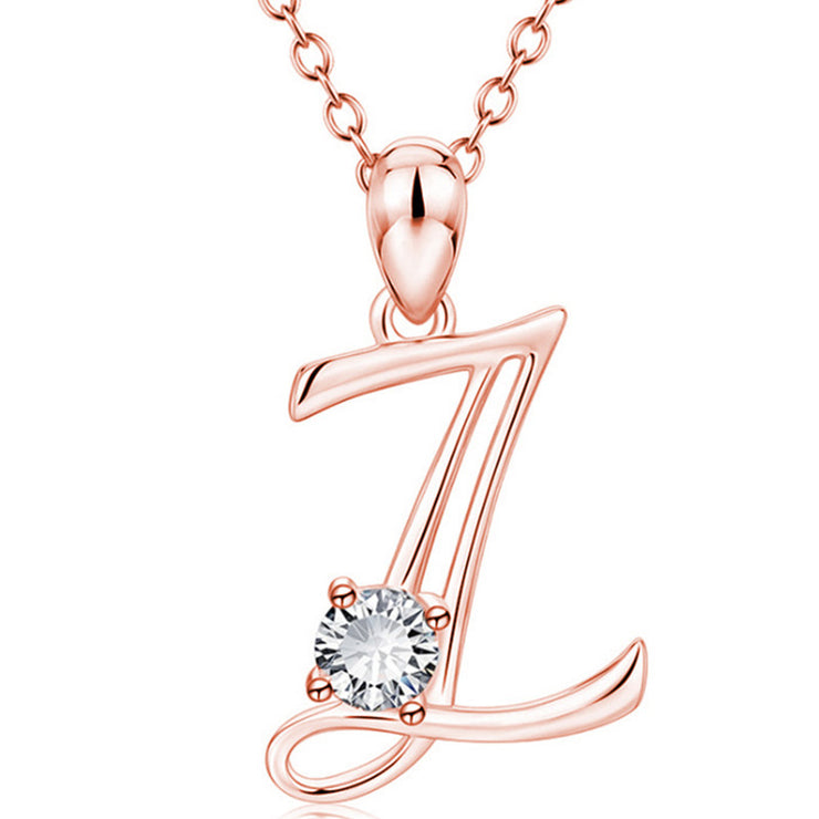 Personalized Rose Gold Rhinestone Letter Necklace for Women and Girls