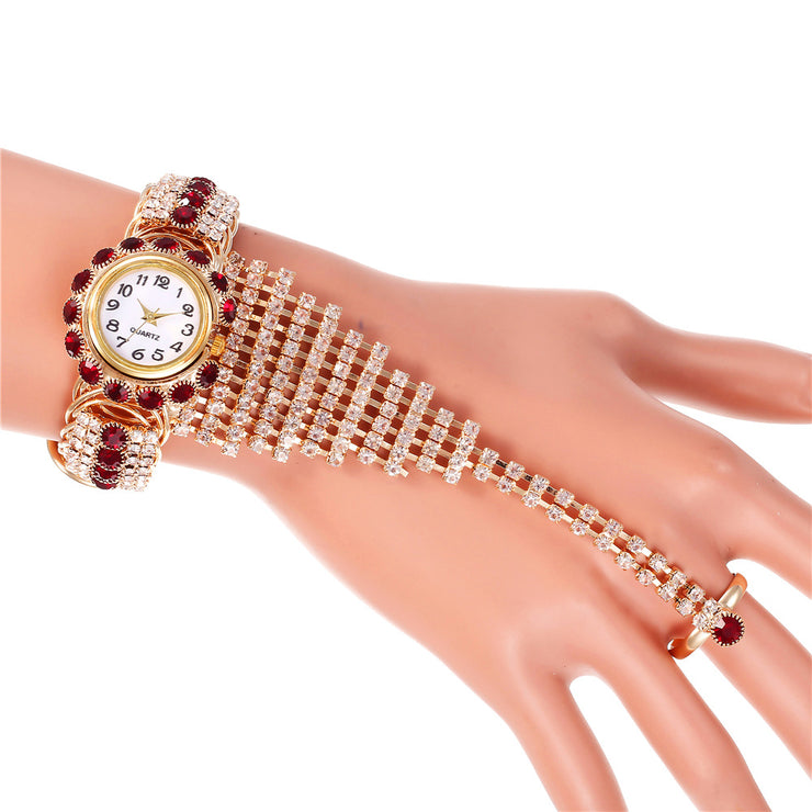 Trendy Ladies Full Diamond Claw Chain Ring Set Watch Fashion Ladies Watch