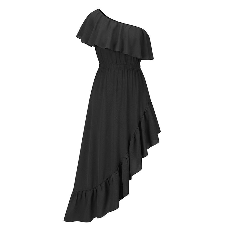 Timeless Glamour: European and American Oblique Shoulder Ruffles Dress for Unforgettable Ballroom Elegance