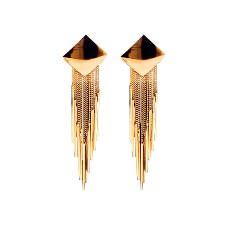 Chic Geometry: Popular Geometric Diamond Tassel Earrings for Effortless Elegance