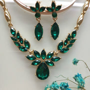 Gold-Plated Jewelry Set with Explosion Crystal Accents - Earrings and Necklace