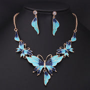 Butterfly Necklace and Earring Set with Shimmering Drops