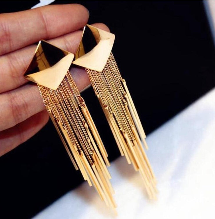 Chic Geometry: Popular Geometric Diamond Tassel Earrings for Effortless Elegance