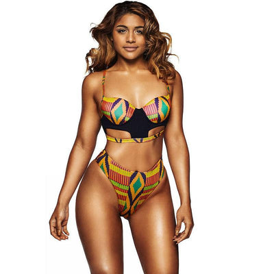 Multi Pattern High Waist Bikini Set