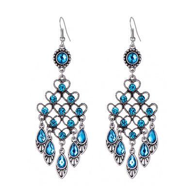 Long Alloy Crystal Earrings - Ethnic Style for Women