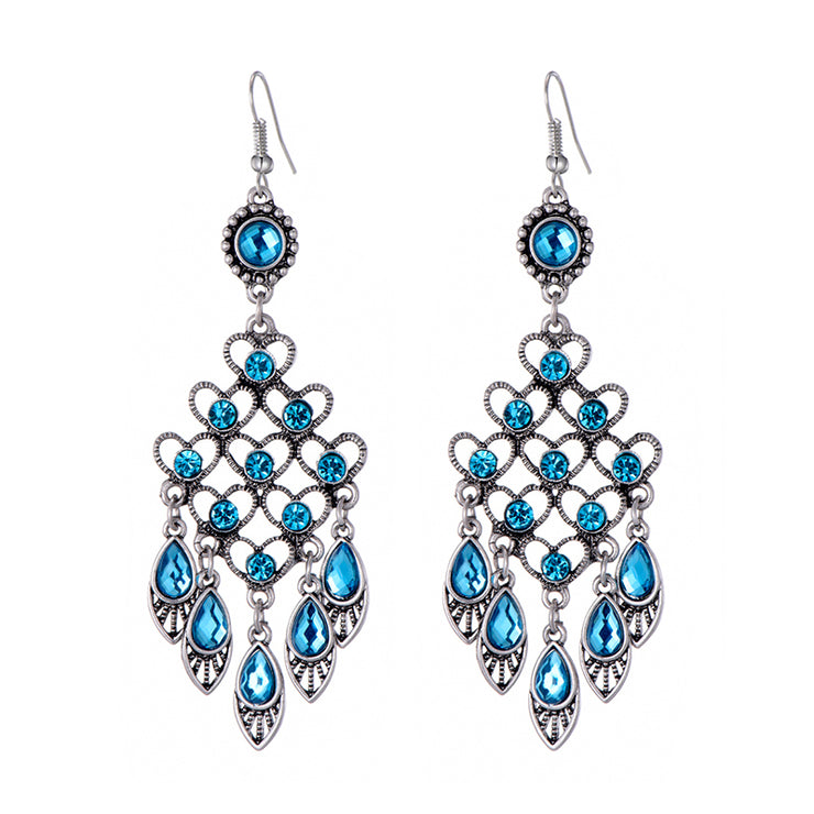 Long Alloy Crystal Earrings - Ethnic Style for Women