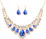 Retro Geometric Necklace and Earrings Set with Crystal Gems