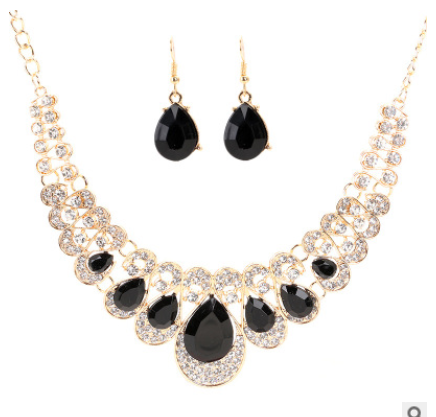 Retro Geometric Necklace and Earrings Set with Crystal Gems