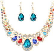 Retro Geometric Necklace and Earrings Set with Crystal Gems