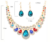 Retro Geometric Necklace and Earrings Set with Crystal Gems