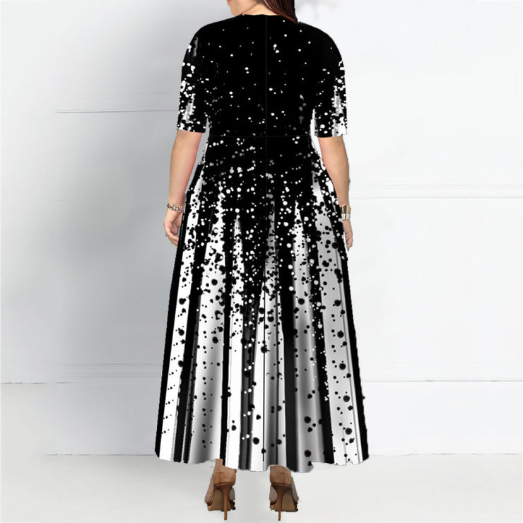 Timeless Opulence: Contrast Striped Starry Dot Luxury Dress