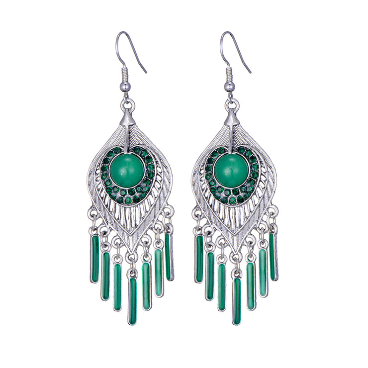 Long Alloy Crystal Earrings - Ethnic Style for Women