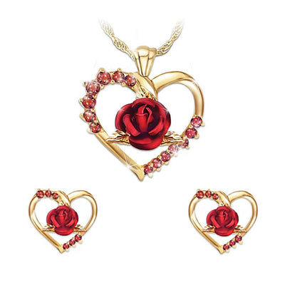 Elegant Rose Necklace and Earrings Set