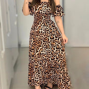 Leopard V-Neck Long Sleeve Leopard Dress For Women