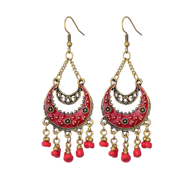 Long Alloy Crystal Earrings - Ethnic Style for Women