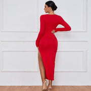 Seductive Sophistication: Skirt Sexy Slit Long Sleeve Dress for Timeless Elegance