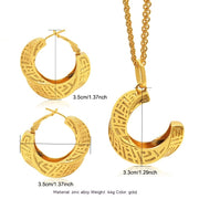 24K Gold Plated Two Pieces Copper Jewelry Suit Geometric Necklace Earrings