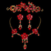 Passion in Red: FOREIGN TRADE IN EUROPE AND THE UNITED STATES EXPLOSION BRIDE WEDDING ACCESSORIES WHOLESALE JEWELRY SET - Three-Piece Red Collar Elegance