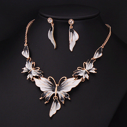 Butterfly Necklace and Earring Set with Shimmering Drops