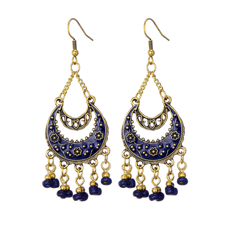 Long Alloy Crystal Earrings - Ethnic Style for Women