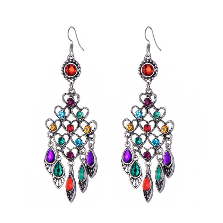 Long Alloy Crystal Earrings - Ethnic Style for Women