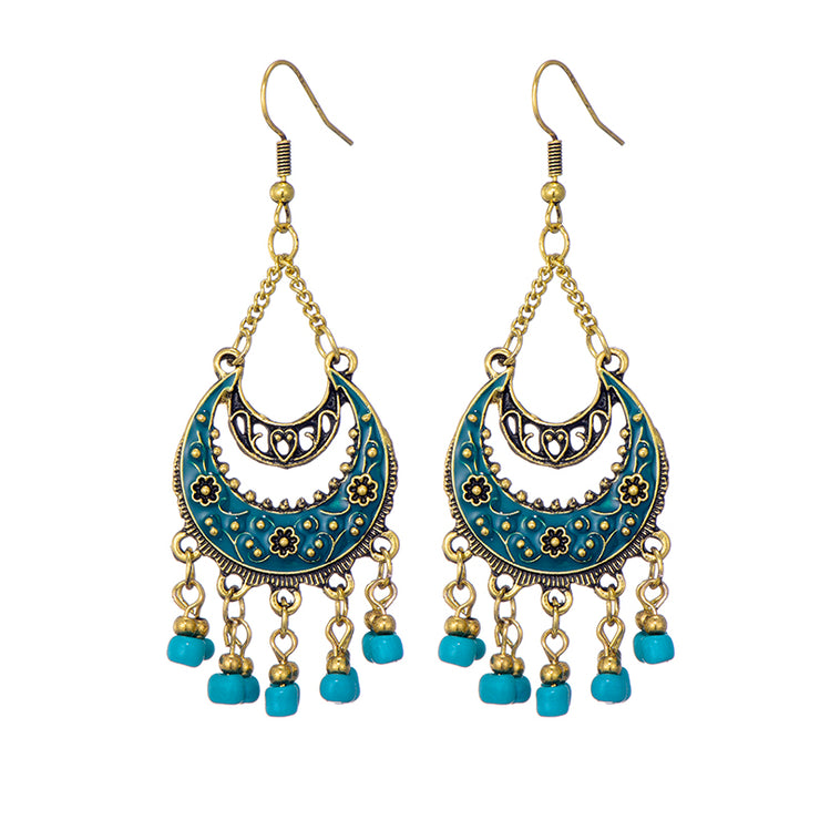 Long Alloy Crystal Earrings - Ethnic Style for Women