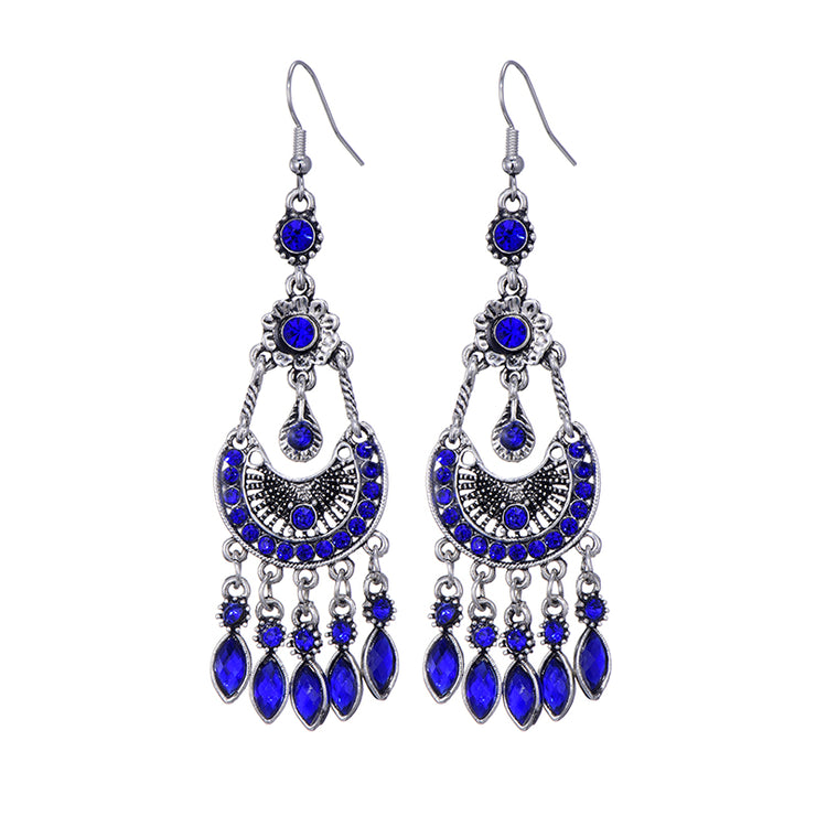 Long Alloy Crystal Earrings - Ethnic Style for Women