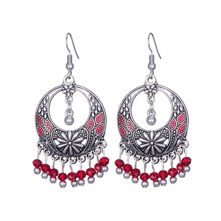 Long Alloy Crystal Earrings - Ethnic Style for Women