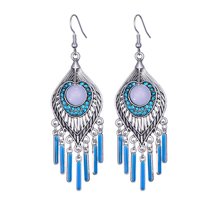 Long Alloy Crystal Earrings - Ethnic Style for Women