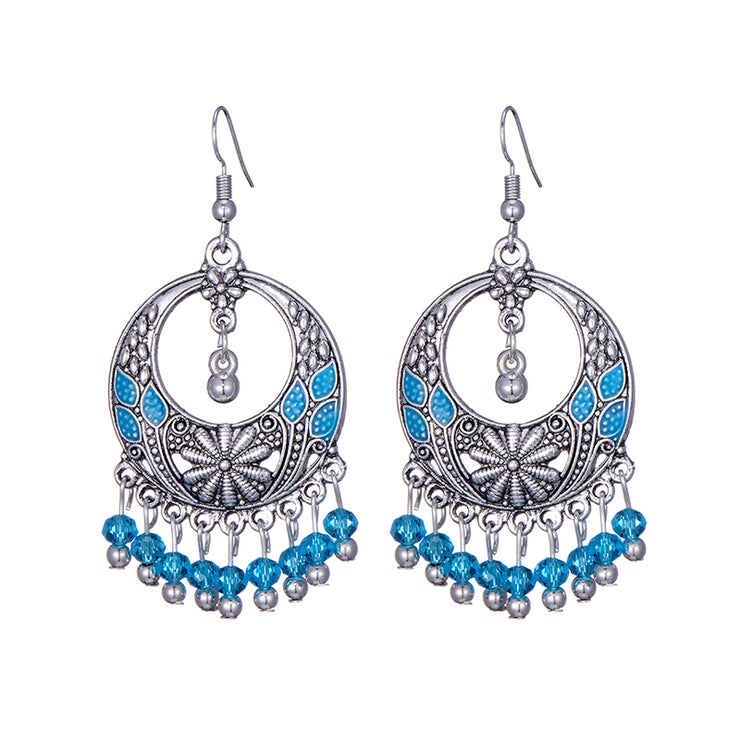 Long Alloy Crystal Earrings - Ethnic Style for Women