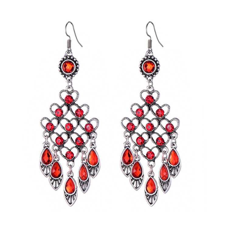 Long Alloy Crystal Earrings - Ethnic Style for Women