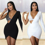 Glamour Redefined: Women's Fashion Tight Rhinestone One-Shoulder Dress