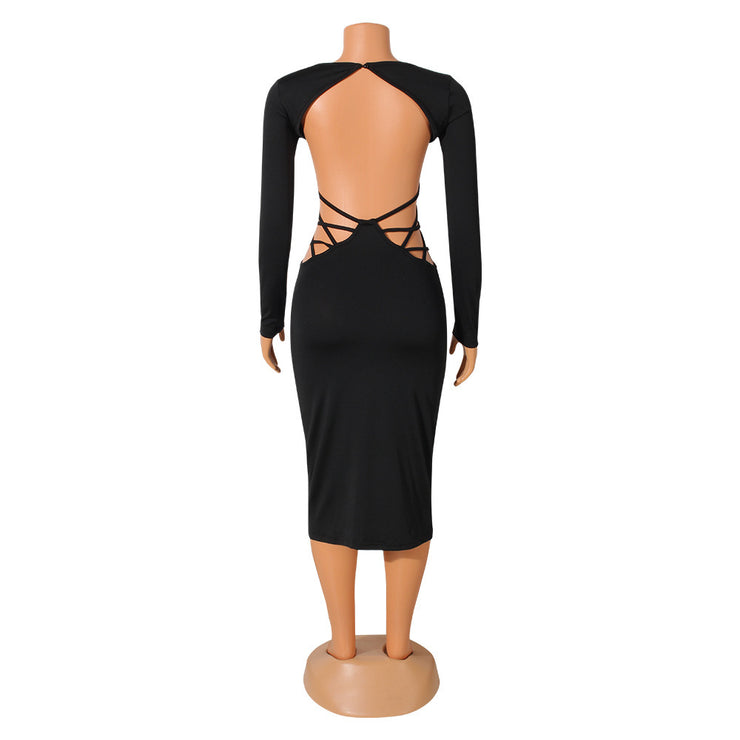 Sultry Chic: Hollow Out V-Neck Dress for Women's Timeless Elegance