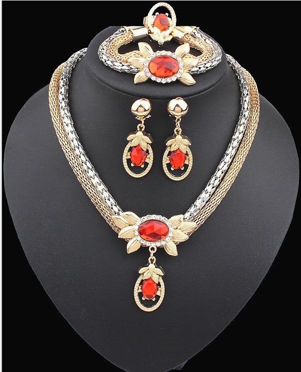 Timeless Radiance: Bridal Alloy Four-Piece Crystal Flower Jewelry Set (Model 9132) for European and American Elegance