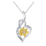 Sunflower Heart Pendant Necklace for Women