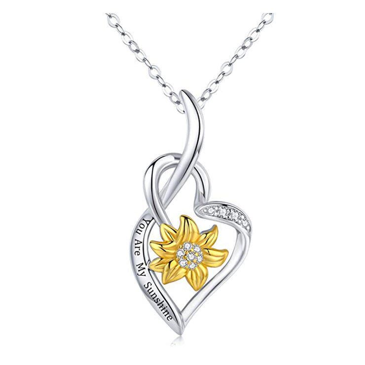 Sunflower Heart Pendant Necklace for Women