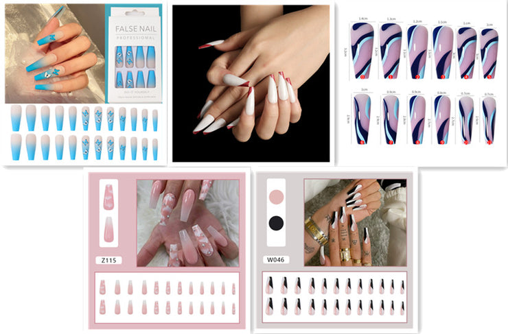 Elegance in Every Detail: Long Ballet Fake Nails with Nail Stickers for Expressive Glam