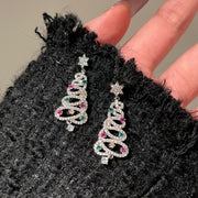 Christmas Sparkle: Colorful Zircon Tree Earrings