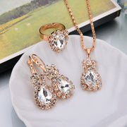 Timeless Radiance: EUROPE AND THE UNITED STATES PERSONALIZED WATER DROP COLOR DIAMOND NECKLACE, EARRINGS, RINGS SET - Shiny High-End Bridal Jewelry Wholesale