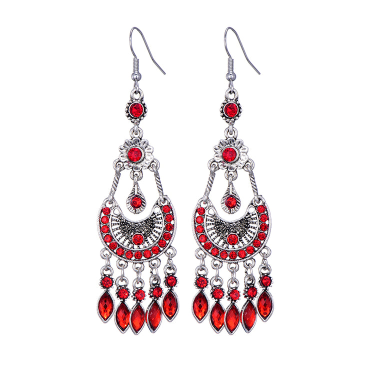 Long Alloy Crystal Earrings - Ethnic Style for Women