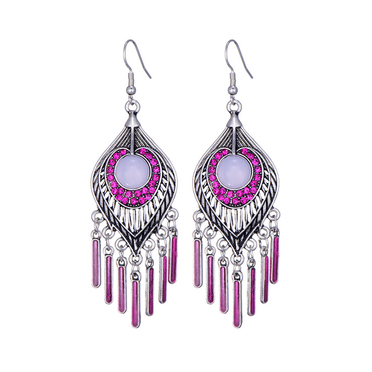 Long Alloy Crystal Earrings - Ethnic Style for Women