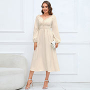 Women's Elegant V-neck Slim-fit Long Sleeve Dress