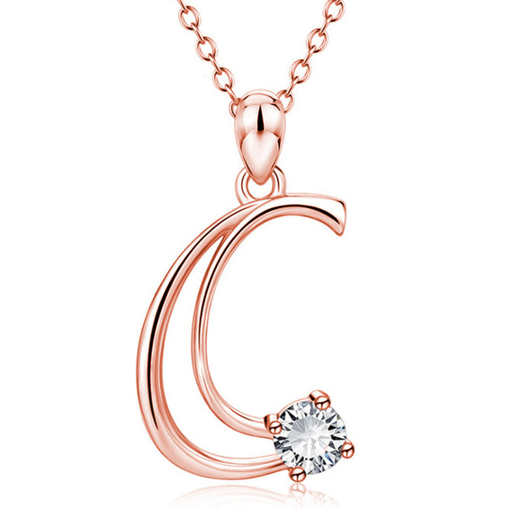 Personalized Rose Gold Rhinestone Letter Necklace for Women and Girls