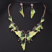 Butterfly Necklace and Earring Set with Shimmering Drops