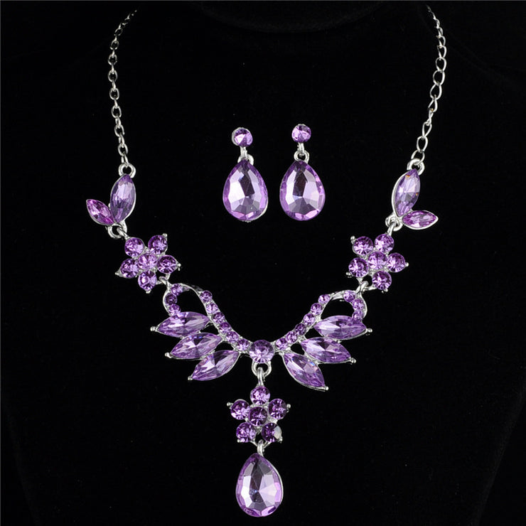 Luxurious Alloy Diamond Bridal Necklace and Earrings Set