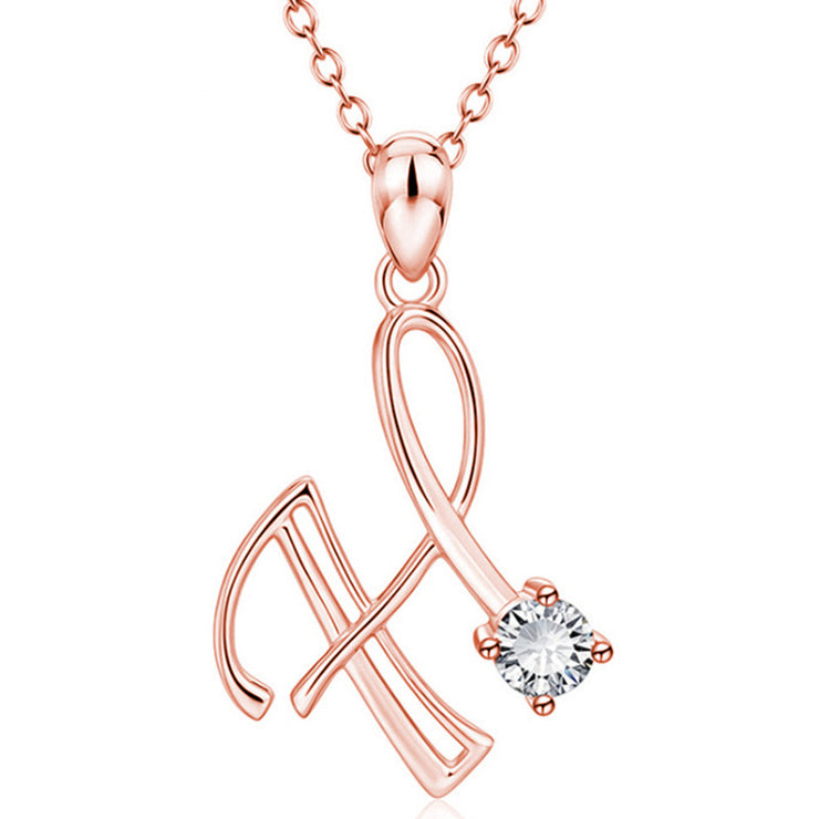 Personalized Rose Gold Rhinestone Letter Necklace for Women and Girls