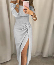 Bodycon Sexy Off Shoulder Party Dinner sequin Dress Elegant Long-sleeved