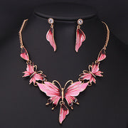 Butterfly Necklace and Earring Set with Shimmering Drops